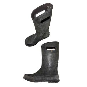 Bogs Girls Rain Boots Black Glitter Rubber Waterproof Pull On Youth Size 2